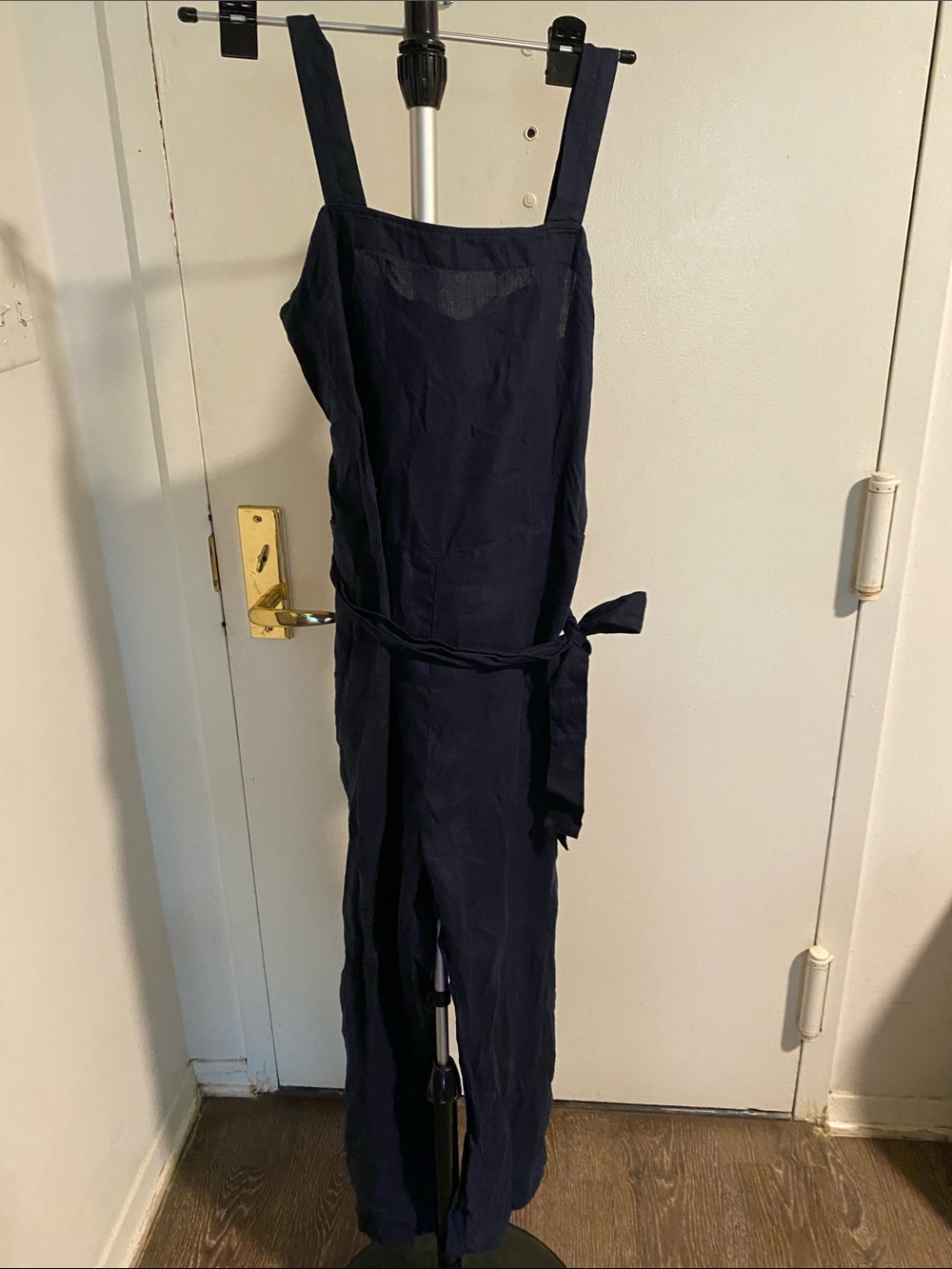 Quince Navy Tie-Waist Line Jumpsuit
